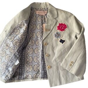 MAXAZRIA Collection Pinstripe Button Front 3/4 Sleeve Lined Jacket Womens XS NWT